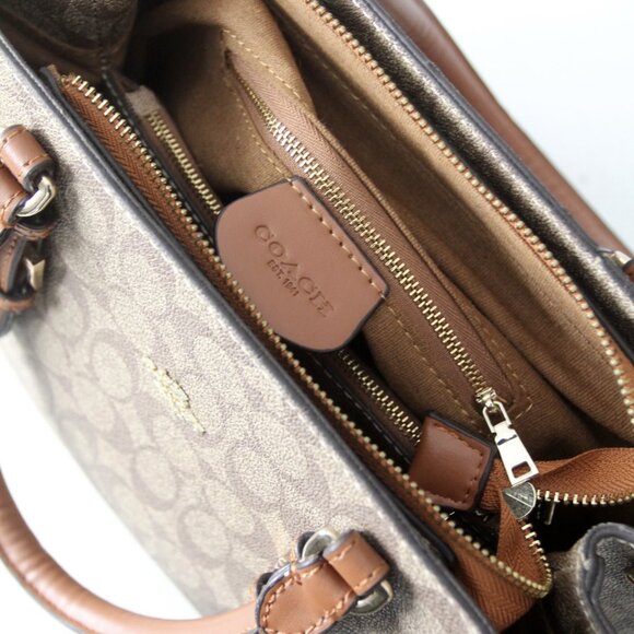 Coach Signature Coated Canvas Satchel Bag with Leather Handles - Picture 14 of 16